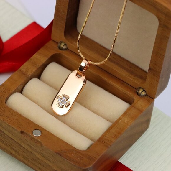 "Rose Gold Bar Pendant with Mini Cross and Crystal Accents, XPPT1253 - Picture 10 of 12